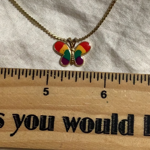Children’s golden necklace with colorful butterfly pendant - Picture 3 of 6